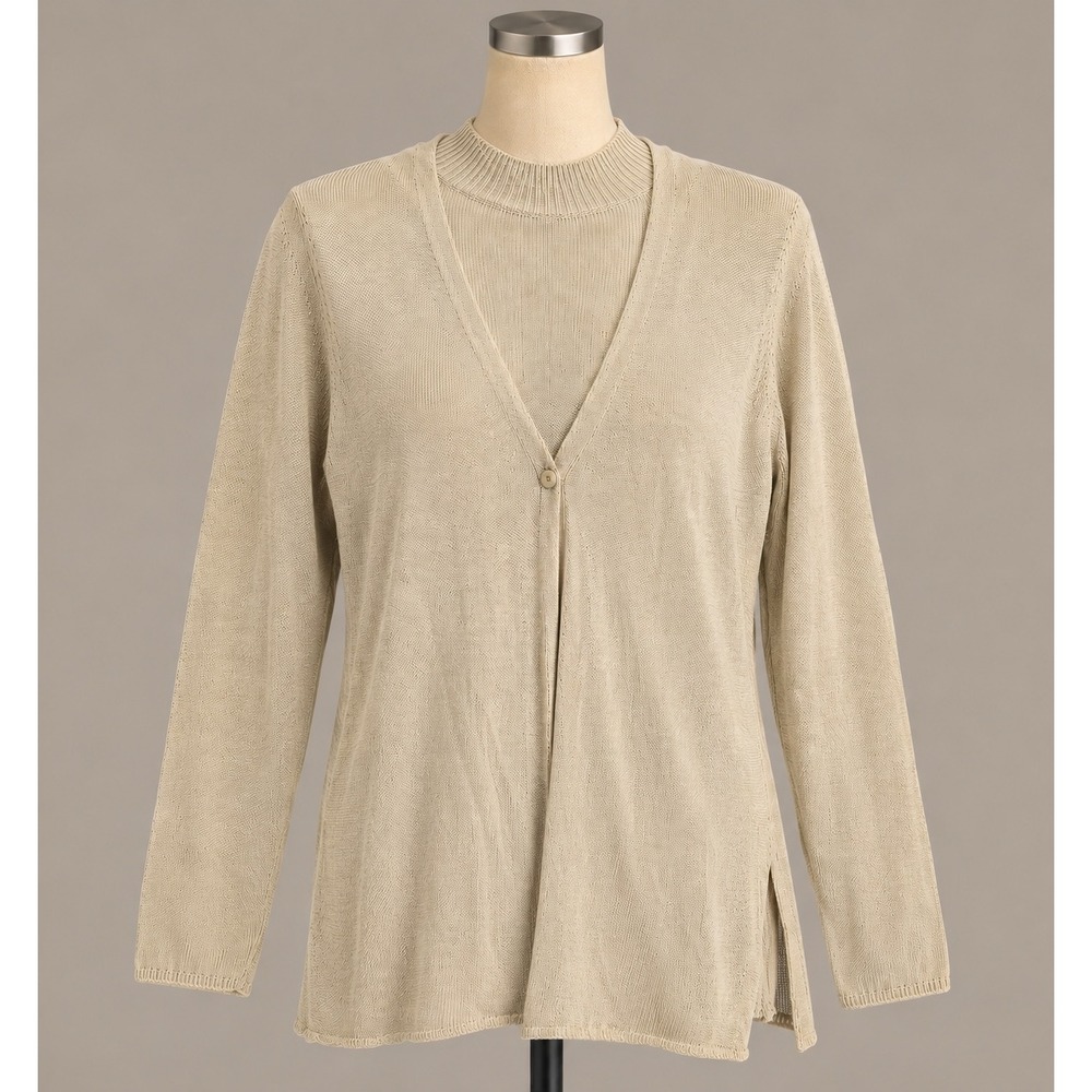 Vera Wang Tan Knit Cardigan and Shell Twin Set XXL Minimalist Quiet Luxury